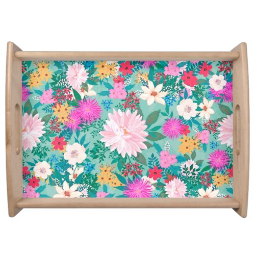 Cute girly pink  Mint hand paint floral design Serving Tray