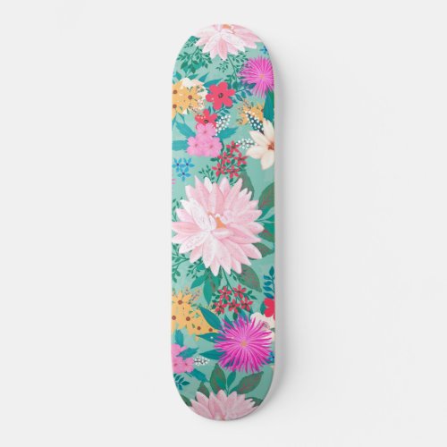 Cute girly pink  Mint hand paint floral design Skateboard