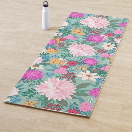 Cute girly pink  Mint hand paint floral design Yoga Mat