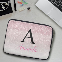 Cute Girly Pink Monogram Add Your Name + Initial Laptop Sleeve