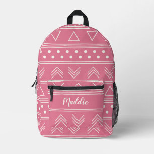 Cute Girly Pink Mudcloth Monogram Name Printed Backpack