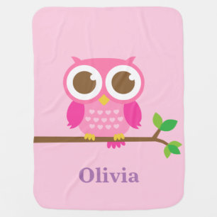 Cute Girly Pink Owl For Baby Girls Receiving Blanket