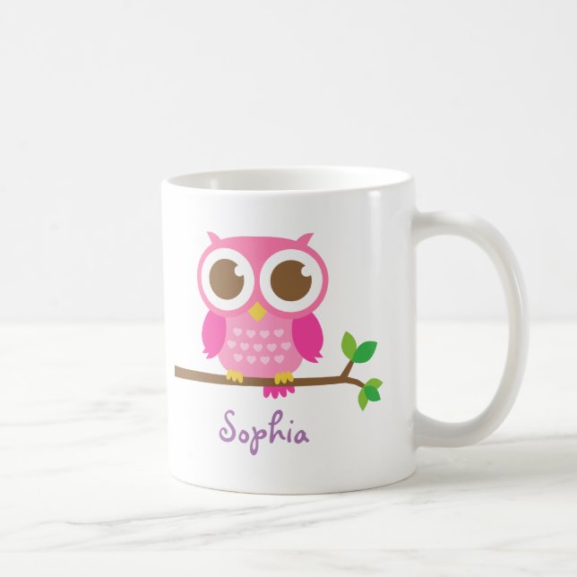 Cute Girly Pink Owl For Girls Coffee Mug (Right)
