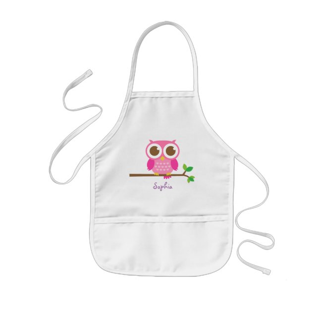 Cute Girly Pink Owl For Girls Kids' Apron (Front)
