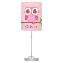 Cute Girly Pink Owl on Branch Girls Room Decor Table Lamp