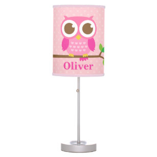 Cute Girly Pink Owl on Branch Girls Room Decor Table Lamp