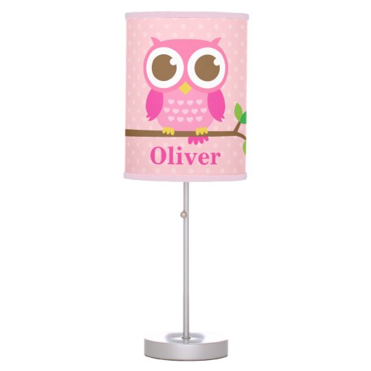 Cute Girly Pink Owl On Branch Girls Room Decor Table Lamp