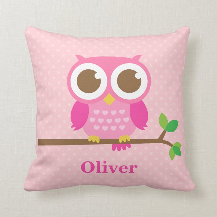 Cute Girly Pink Owl On Branch Girls Room Decor Throw Pillow