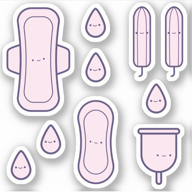 Cute Girly Pink Pad Tampon Set First Period Party Sticker (Front)