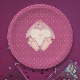 Cute Girly Pink Pastel Baby Bunny 1st Bday Party Paper Plates