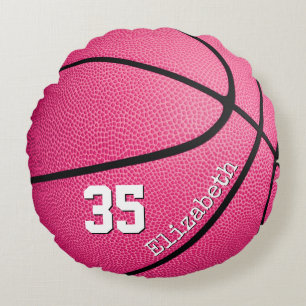 cute girly pink personalized basketball round pillow