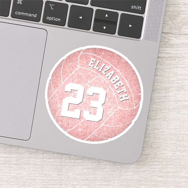 cute girly pink personalized volleyball player's sticker (Detail)