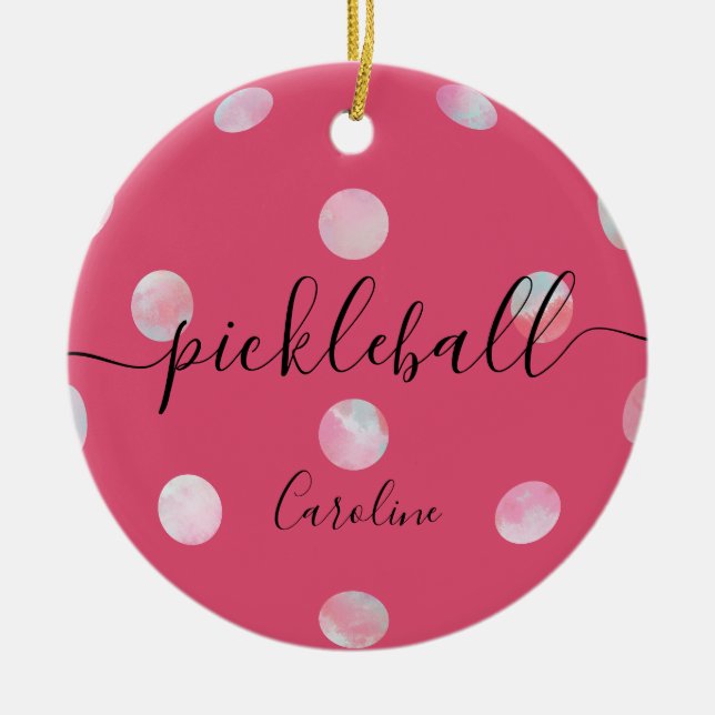 Cute Girly Pink Pickleball Ceramic Ornament (Front)