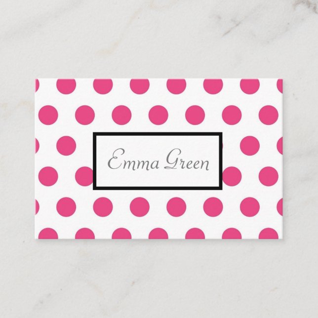 Cute Girly Pink Polka Dots Pattern Business Card (Front)