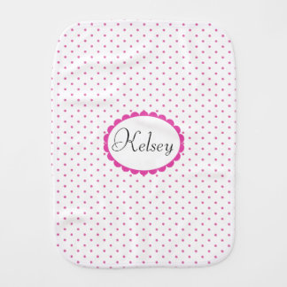 Cute Girly Pink Polka Dots Trendy Monogram Baby Burp Cloth