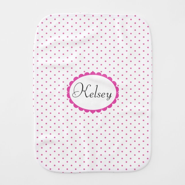 Cute Girly Pink Polka Dots Trendy Monogram Baby Burp Cloth (Front)