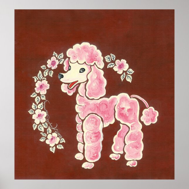 Cute Girly Pink Poodle Dog Poster (Front)
