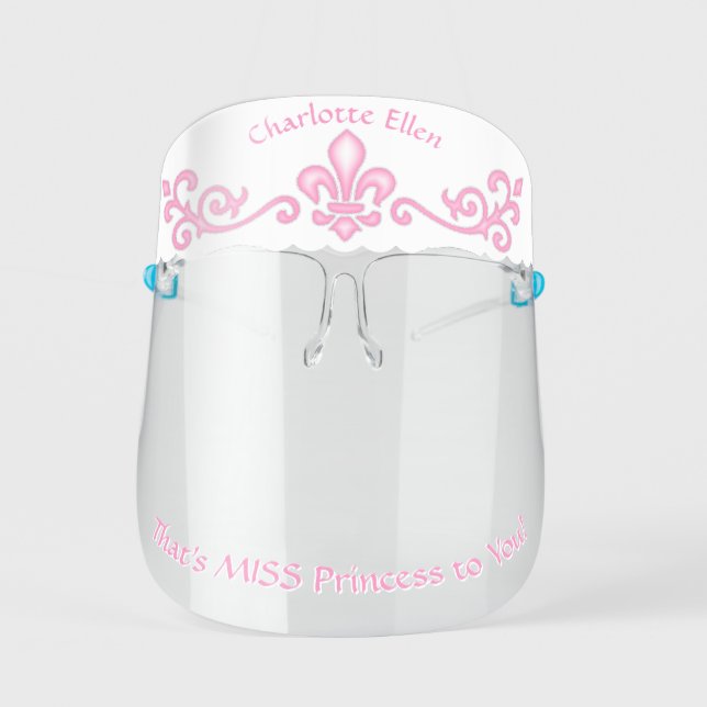Cute Girly Pink Princess Tiara or Crown w/ Name Face Shield (Front)