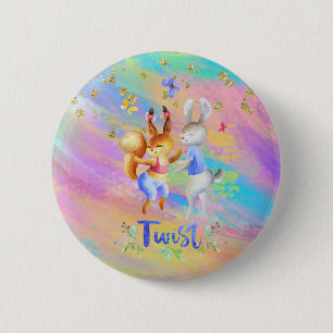 Cute Girly Pink Purple Blue Forest Animals Party Button