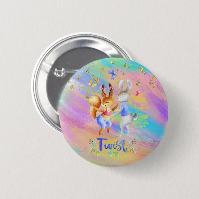 Cute Girly Pink Purple Blue Forest Animals Party Button (Front & Back)