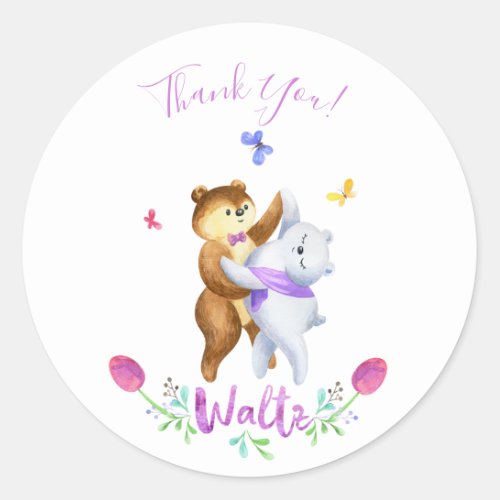 Cute Girly Pink Purple Blue Forest Animals Party Classic Round Sticker