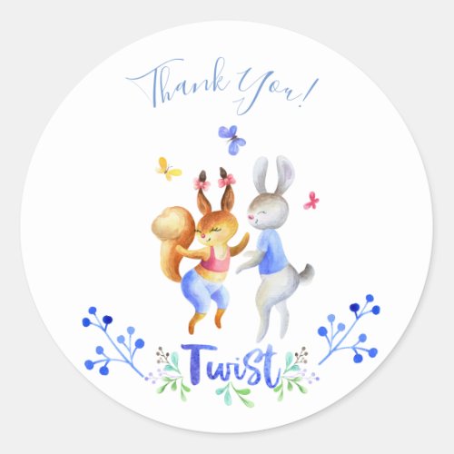 Cute Girly Pink Purple Blue Forest Animals Party Classic Round Sticker