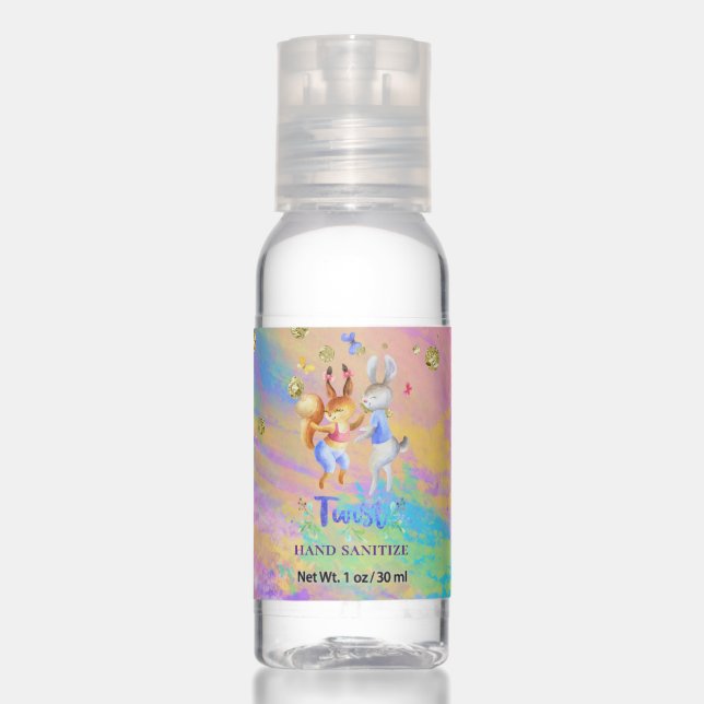 Cute Girly Pink Purple Blue Forest Animals Party Hand Sanitizer (Front)