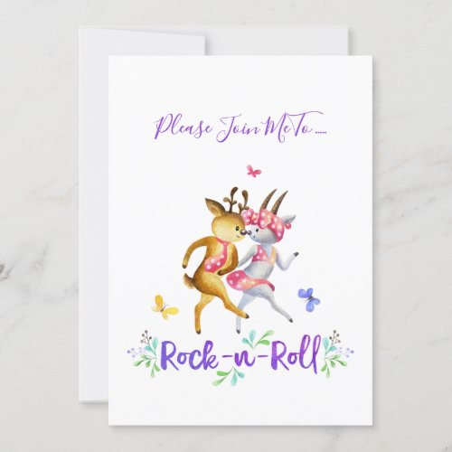 Cute Girly Pink Purple Blue Forest Animals Party Invitation