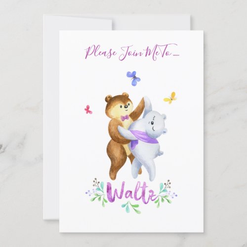 Cute Girly Pink Purple Blue Forest Animals Party Invitation