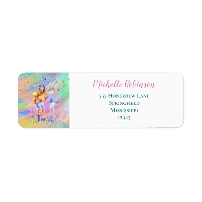 Cute Girly Pink Purple Blue Forest Animals Party Label (Front)