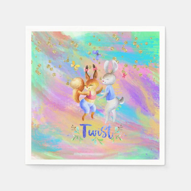 Cute Girly Pink Purple Blue Forest Animals Party Napkins (Front)