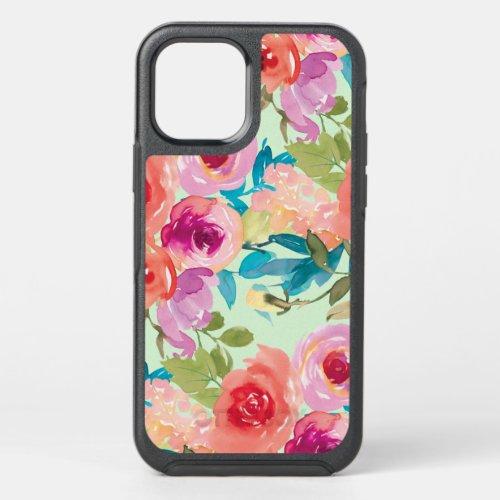 Cute Girly Pink Purple Floral Mint Green OtterBox Symmetry iPhone 12 Case
