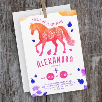 Cute Girly Pink Purple Horse Derby Pony Watercolor