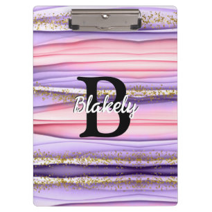 Cute Girly Pink & Purple Monogram Initial Clipboard