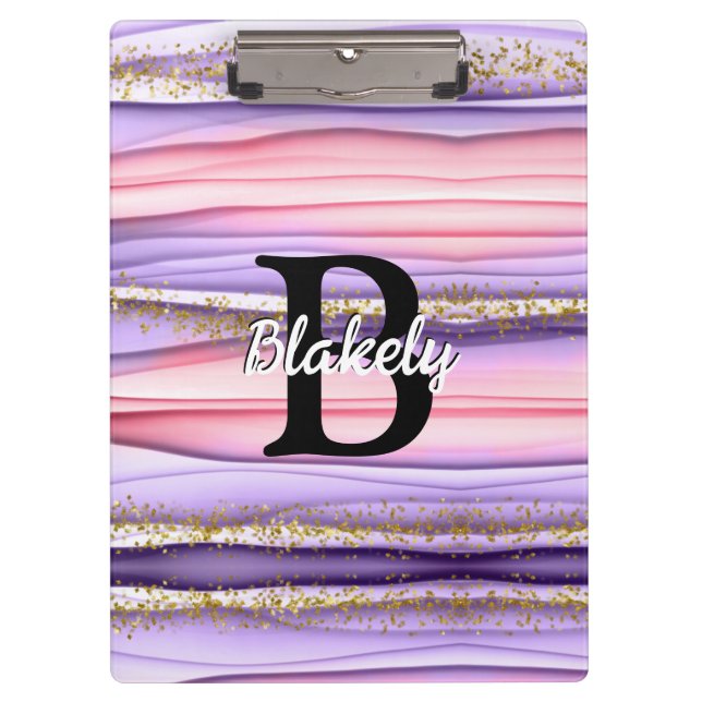 Cute Girly Pink & Purple Monogram Initial Clipboard (Front)