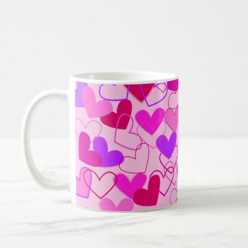 Cute Girly Pink Purple  Red Hearts Pattern Coffee Mug