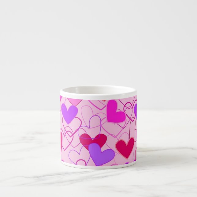 Cute Girly Pink Purple & Red Hearts Pattern Espresso Cup (Front)