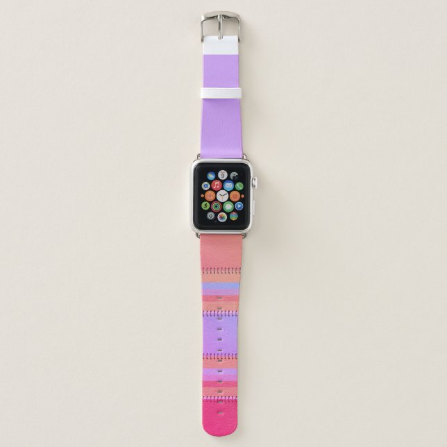 Cute Girly Pink & Purple Stripes Pattern Apple Watch Band (Front)