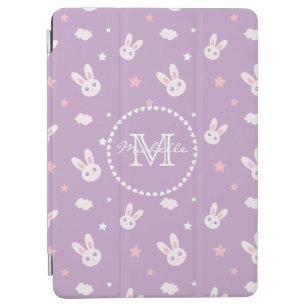 Cute Girly Pink Rabbit Pastel Purple Monogram iPad Air Cover