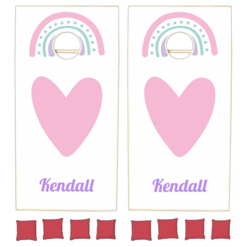 Cute Girly Pink Rainbow Monogram Cornhole Set