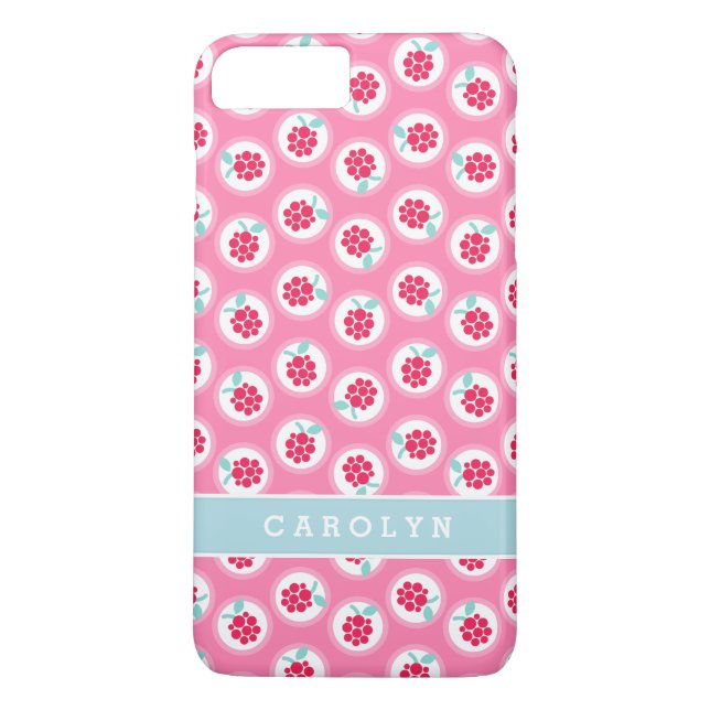 Cute girly pink raspberry patterns monogram Case-Mate iPhone case (Back)