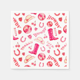 Cute Girly Pink Red Disco Cowgirl Aesthetic Napkins