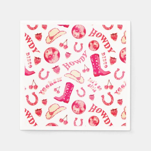 Cute Girly Pink Red Disco Cowgirl Aesthetic Napkins