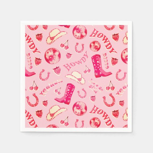 Cute Girly Pink Red Disco Cowgirl Aesthetic Napkins