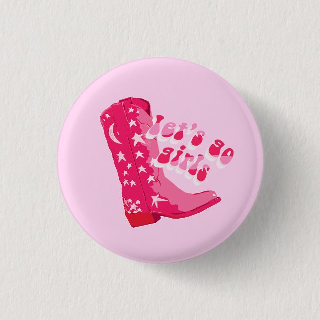 Cute Girly Pink Red Disco Cowgirl Boot Button (Front)