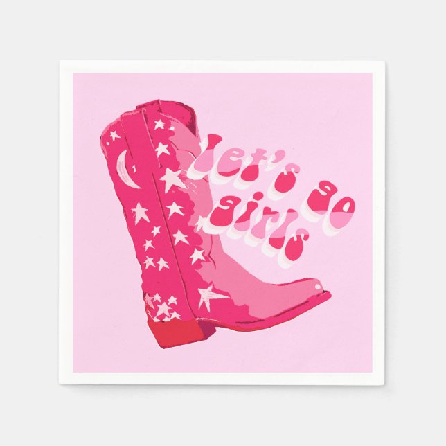 Cute Girly Pink Red Disco Cowgirl Boot Napkins (Front)