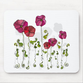 Cute Girly Pink & Red Retro Floral Mouse Pad