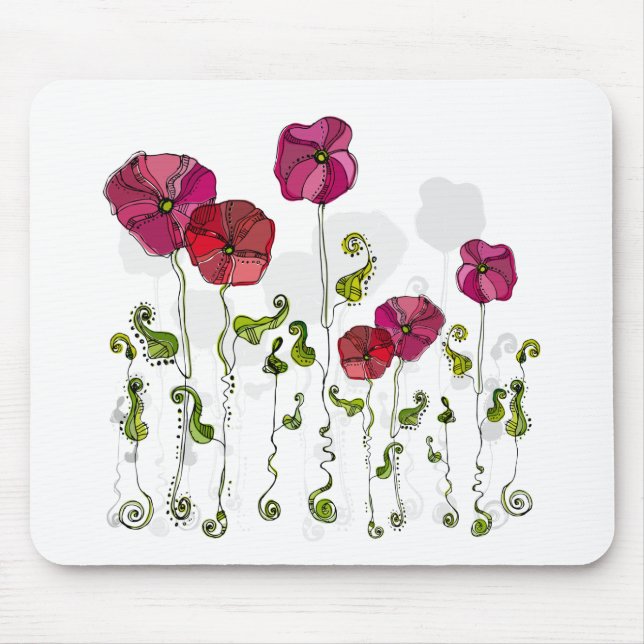 Cute Girly Pink & Red Retro Floral Mouse Pad (Front)