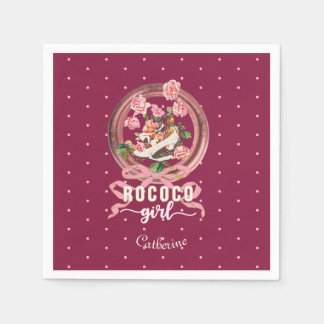 Cute Girly Pink Rococo Shoe Roses Bow Name Napkins