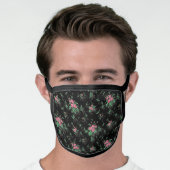 Cute Girly Pink Roses-Black Background Face Mask (Worn Him)